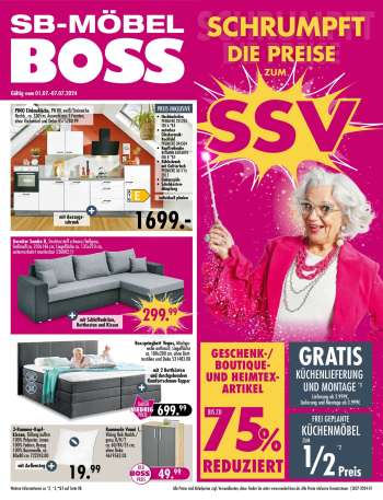 thumbnail - SB Möbel Boss Prospekt - Schrumpft die Preise zum SSV!