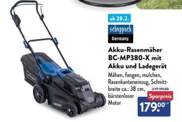 Akku-Rasenmäher BC-MP380-X mit Akku und Ladegerät