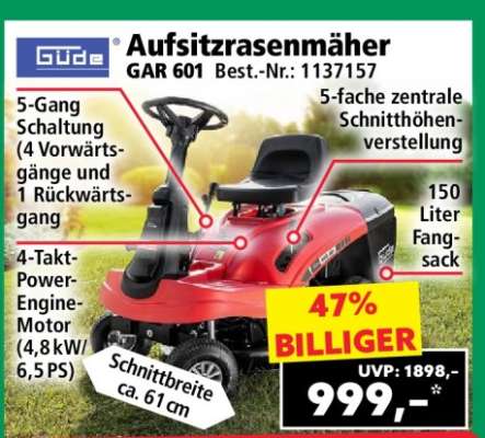 Aufsitzrasenmäher GAR 601