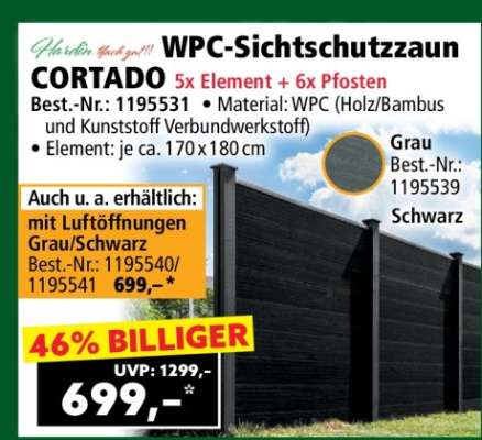 WPC-Sichtschutzzaun CORTADO 5x Element + 6x Pfosten