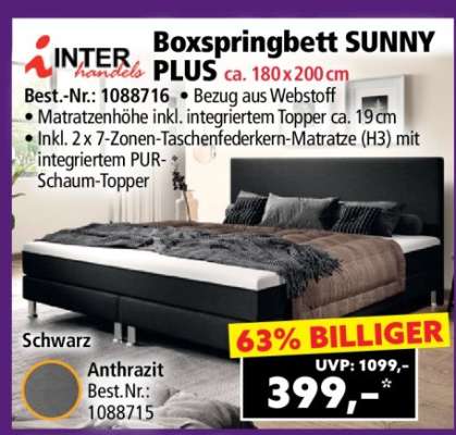 Boxspringbett SUNNY PLUS ca. 180 x 200 cm
