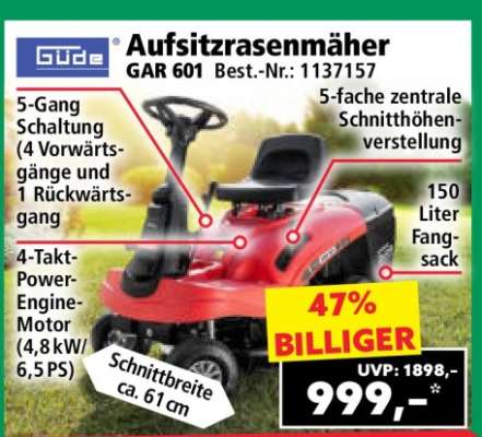 Aufsitzrasenmäher GAR 601