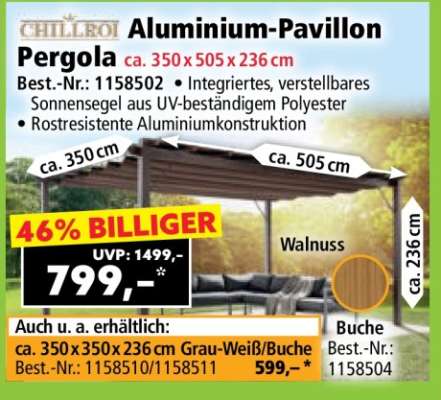 Aluminium-Pavillon Pergola ca. 350 x 505 x 236 cm