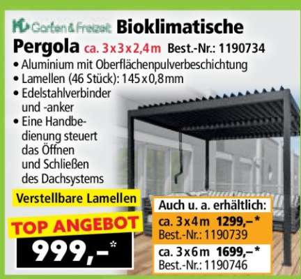 Bioklimatische Pergola ca. 3x3x2,4m
