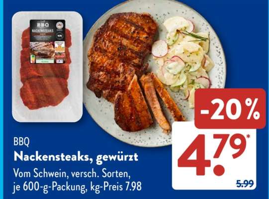 BBQ Nackensteaks, gewürzt