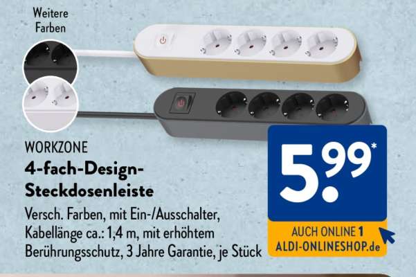 WORKZONE 4-fach-Design-Steckdosenleiste