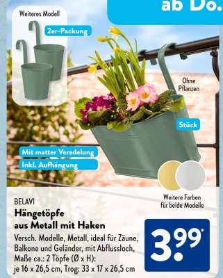 BELAVI Hängetöpfe aus Metall mit Haken