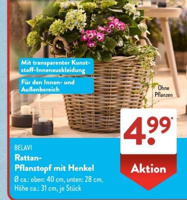 BELAVI Rattan-Pflanztopf mit Henkel