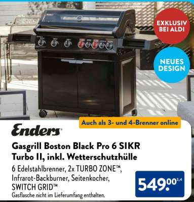 Gasgrill Boston Black Pro 6 SIKR Turbo II, inkl. Wetterschutzhülle