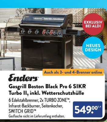 Gasgrill Boston Black Pro 6 SIKR Turbo II, inkl. Wetterschutzhülle