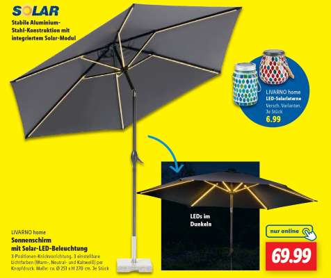 LIVARNO home Sonnenschirm mit Solar-LED-Beleuchtung
