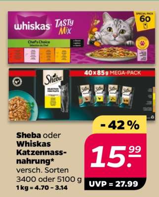 Sheba oder Whiskas Katzennassnahrung