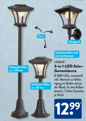 CASALUX 3-in-1-LED-Solar-Gartenlaterne