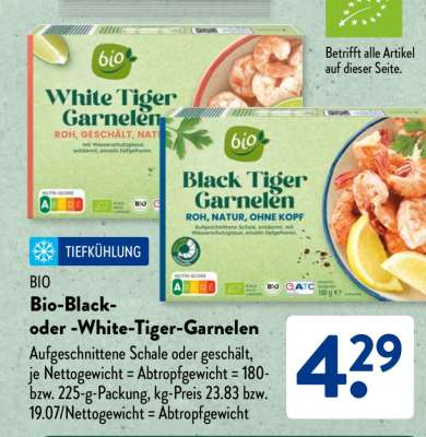 Bio-Black- oder White-Tiger-Garnelen