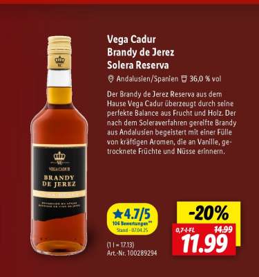 Vega Cadur Brandy de Jerez Solera Reserva