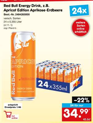 Red Bull Energy Drink, z.B. Apricot Edition Aprikose-Erdbeere