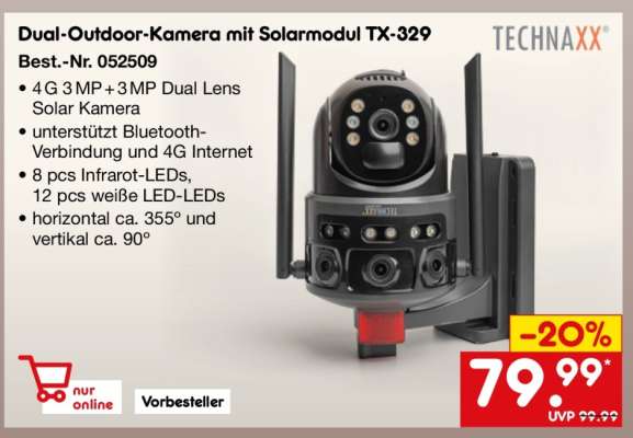 Dual-Outdoor-Kamera mit Solarmodul TX-329