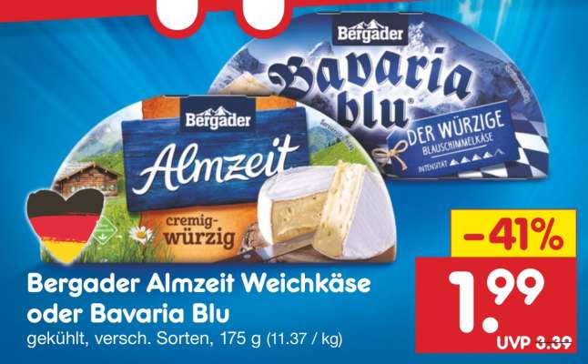 Bergader Almzeit Weichkäse oder Bavaria Blu