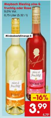 Maybach Riesling süss & fruchtig oder Rose