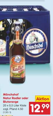 Mönchshof Natur Radler oder Blutorange