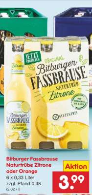 Bitburger Fassbrause Naturtrübe Zitrone oder Orange
