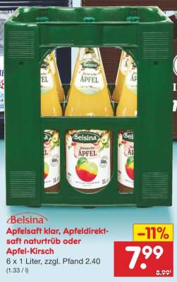 Belsina Apfelsaft klar, Apfeldirektsaft naturtrüb oder Apfel-Kirsch