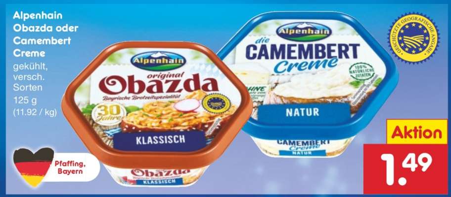Alpenhain Obazda oder Camembert Creme