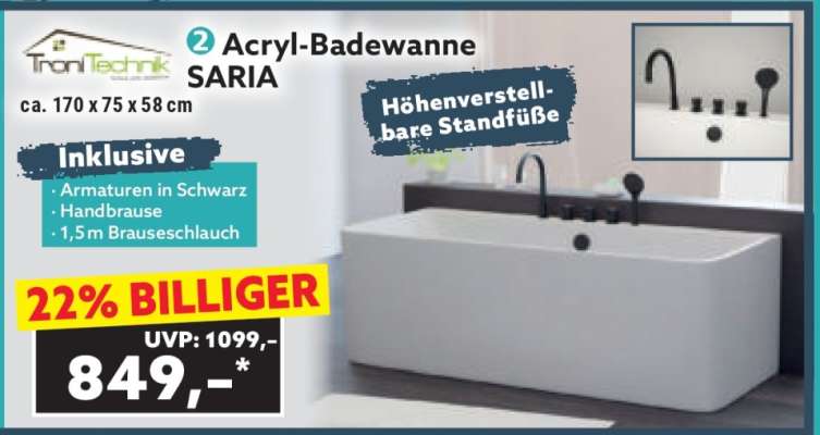 Acryl-Badewanne SARIA