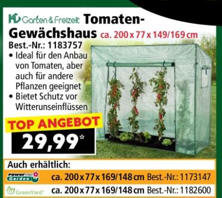 Tomaten-Gewächshaus ca. 200 x 77 x 149/169 cm