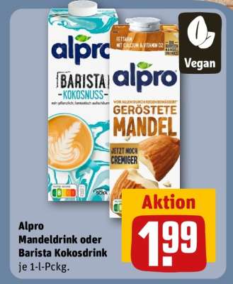 Alpro Mandeldrink oder Barista Kokosdrink