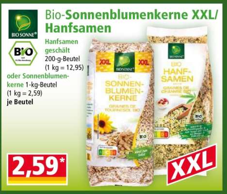 Bio-Sonnenblumenkerne XXL/Hanfsamen
