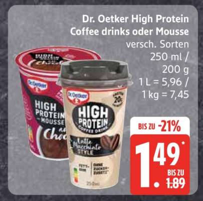 Dr. Oetker High Protein Coffee drinks oder Mousse