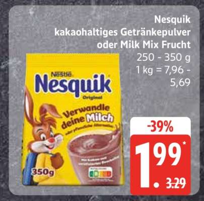 Nesquik kakaohaltiges Getränkepulver oder Milk Mix Frucht