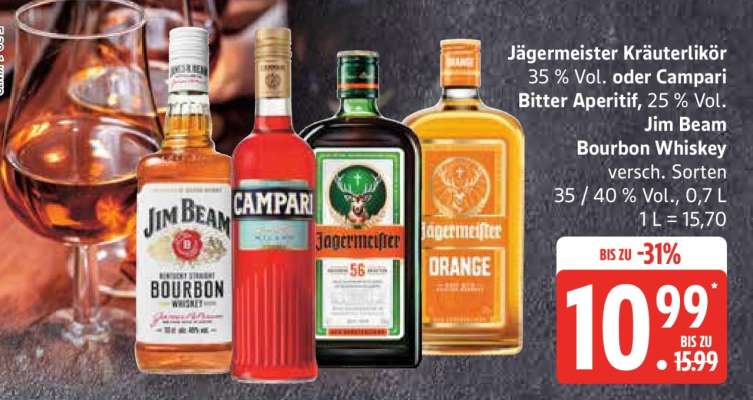 Jägermeister Kräuterlikör oder Campari Bitter Aperitif oder Jim Beam Bourbon Whiskey