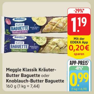 Meggle Klassik Kräuter-Butter Baguette oder Knoblauch-Butter Baguette