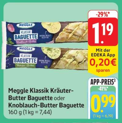 Meggle Klassik Kräuter-Butter Baguette oder Knoblauch-Butter Baguette