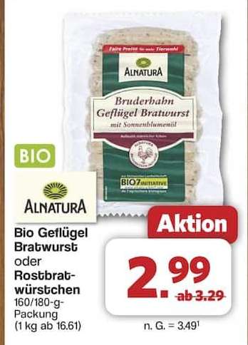 Bio Geflügel Bratwurst oder Rostbratwürstchen