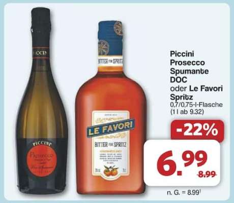 Piccini Prosecco Spumante DOC oder Le Favori Spritz