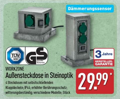 WORKZONE Außensteckdose in Steinoptik