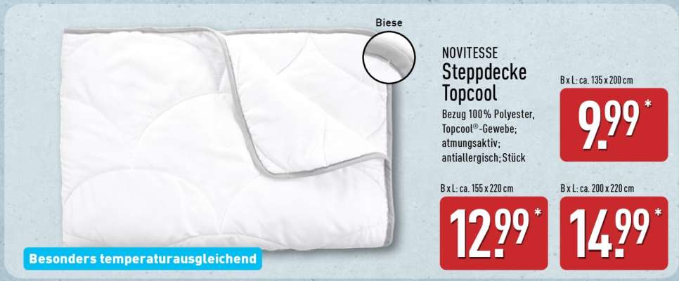 NOVITESSE Steppdecke Topcool