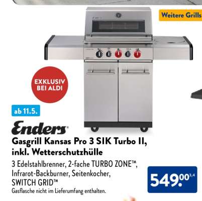 Enders Gasgrill Kansas Pro 3 SIK Turbo II, inkl. Wetterschutzhülle