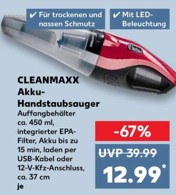 CLEANmaxx Akku-Handstaubsauger