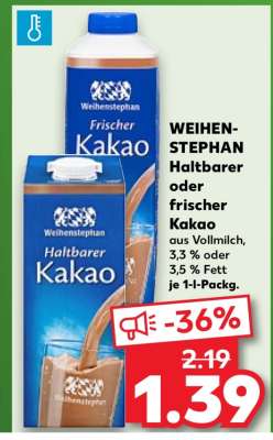 WEIHENSTEPHAN Haltbarer oder frischer Kakao