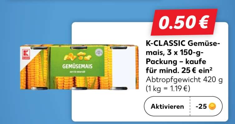 K-CLASSIC Gemüsemais, 3 x 150-g-Packung