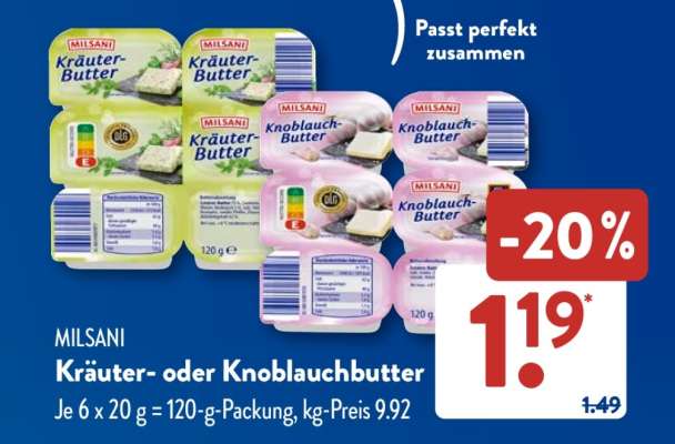 MILSANI Kräuter- oder Knoblauchbutter
