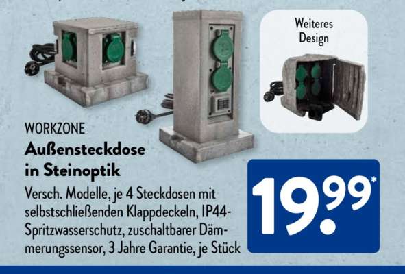 WORKZONE Außensteckdose in Steinoptik
