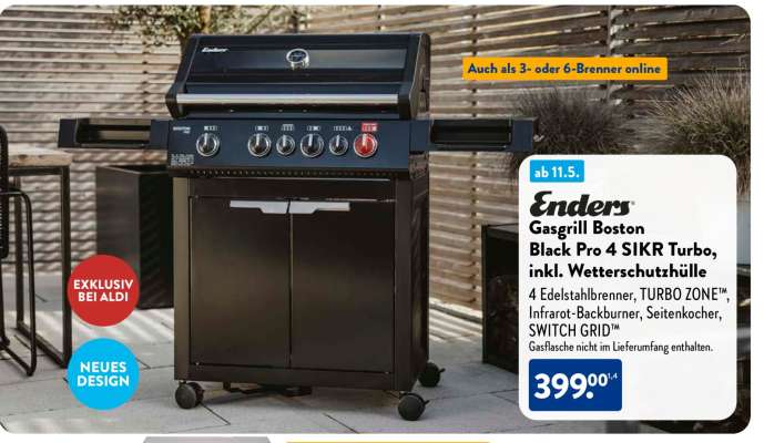 Enders Gasgrill Boston Black Pro 4 SIKR Turbo