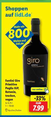 Fantini Giro Primitivo Puglia IGP, Rotwein, trocken, vegan