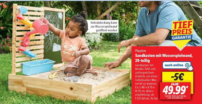 Playtive Sandkasten mit Wasserspielwand, 28-teilig