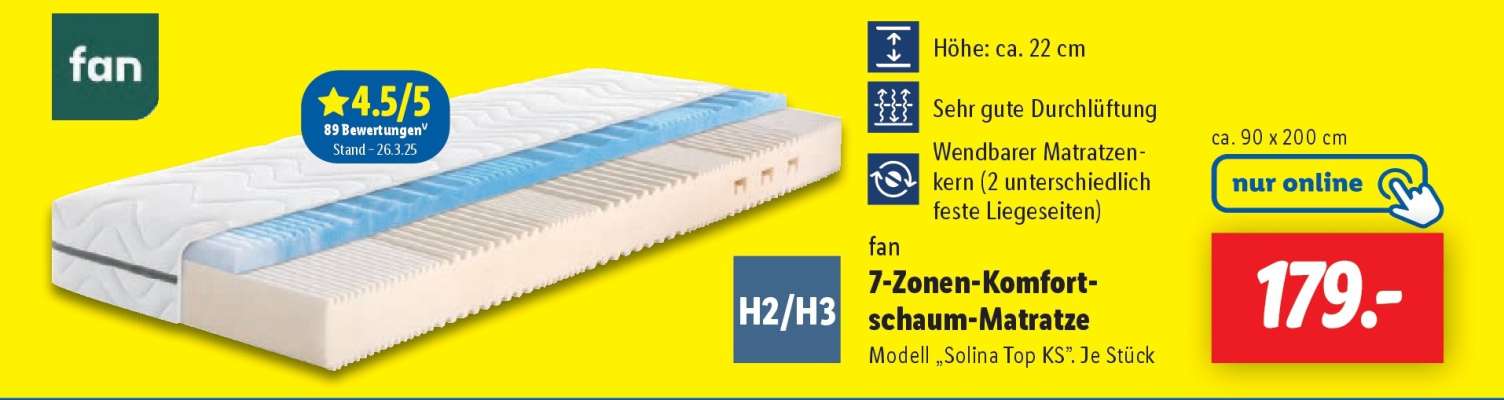 fan 7-Zonen-Komfortschaum-Matratze